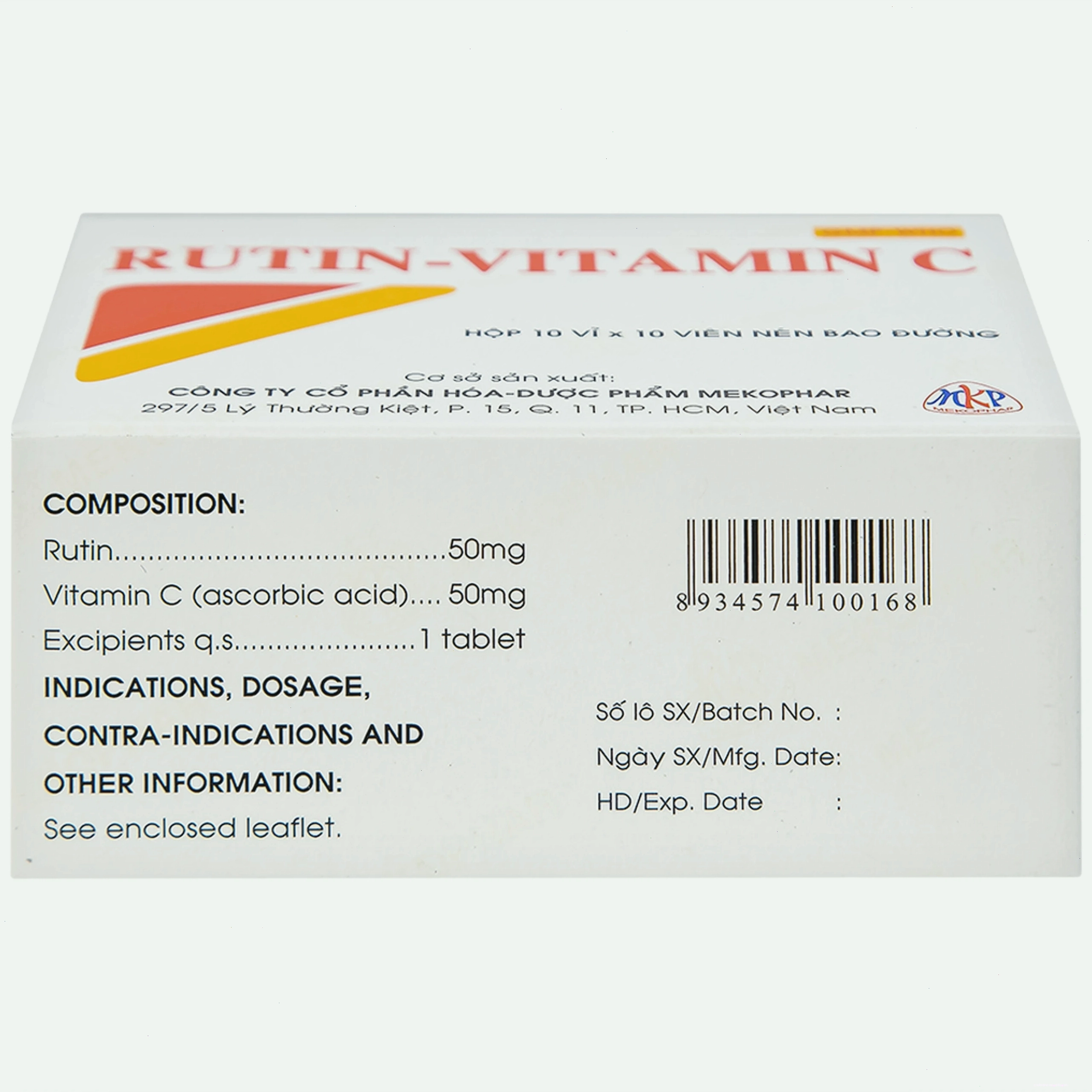 Ảnh cận cảnh vỉ thuốc Rutin-Vitamin C Mekophar