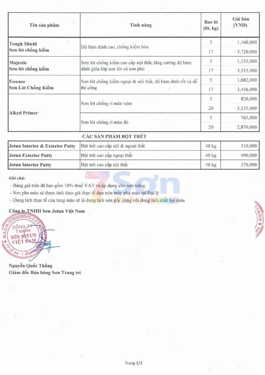 Bảng báo giá sơn Jotun trang trí mới cập nhật