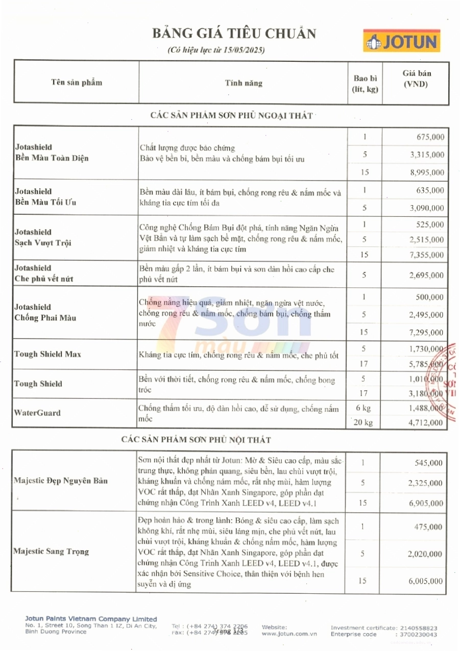 Bảng báo giá sơn Jotun trang trí mới cập nhật
