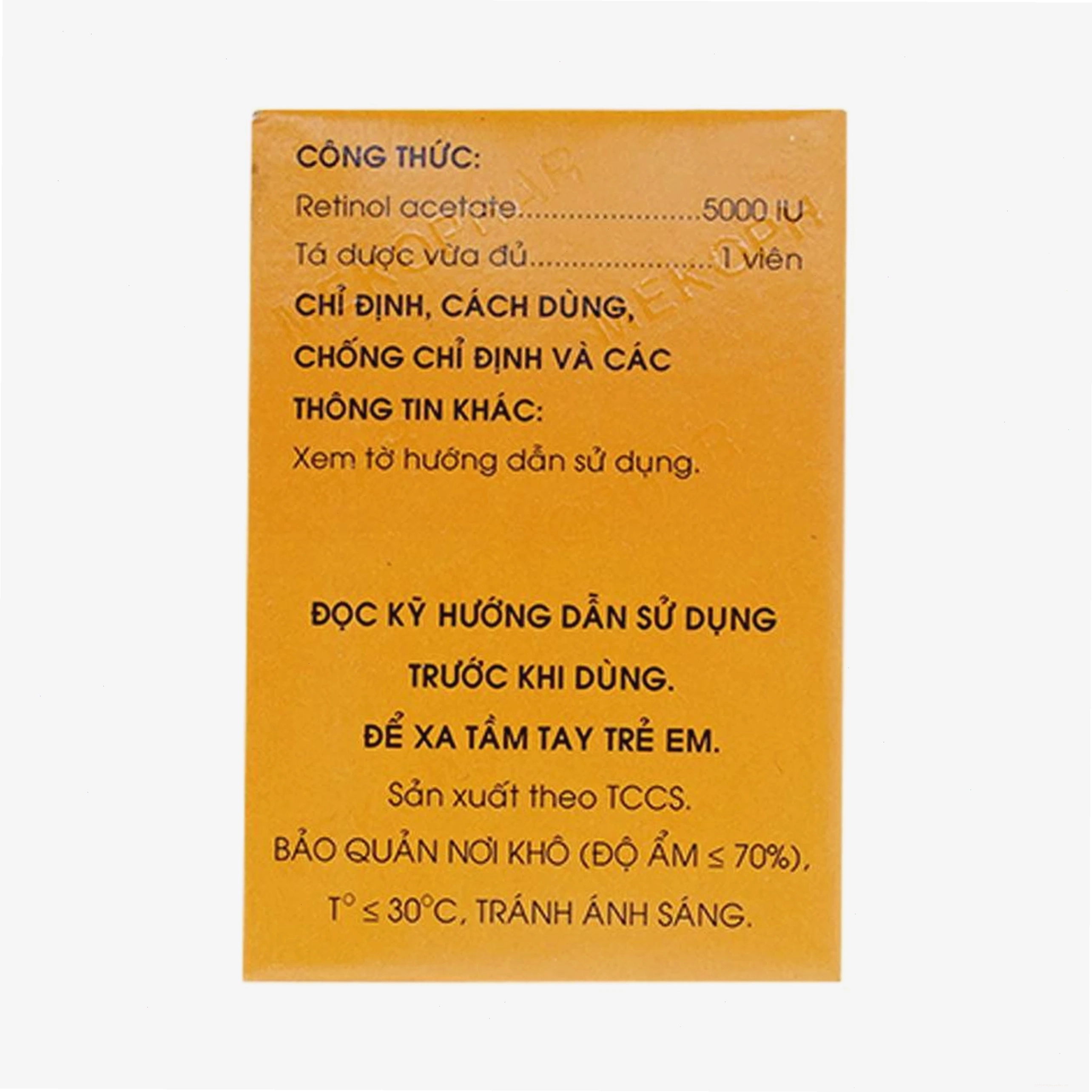 Bao bì sản phẩm Vitamin A 5000 IU Mekophar.