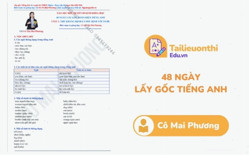 Bìa tài liệu Lộ trình 48 ngày lấy gốc tiếng Anh của cô Mai Phương