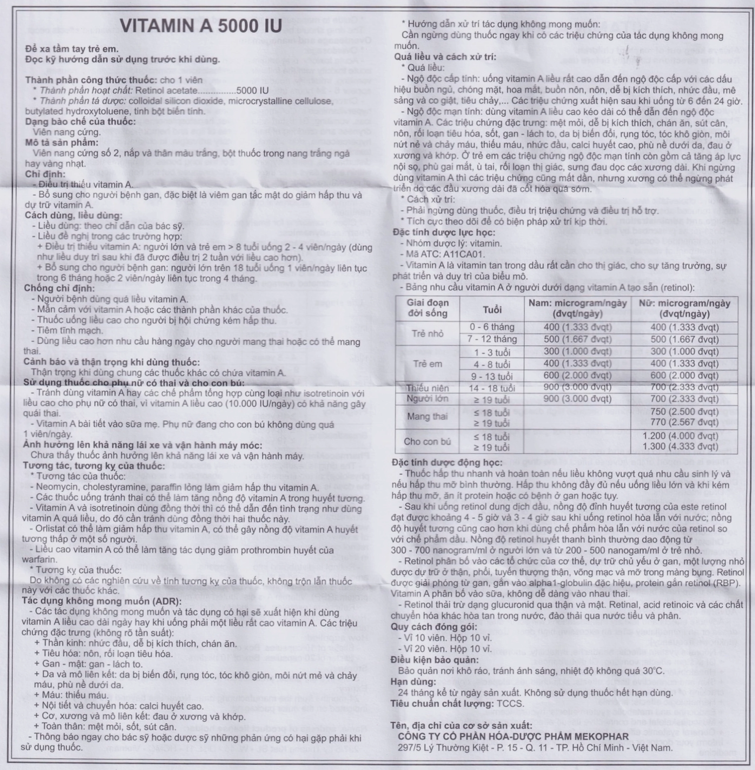 Cận cảnh viên thuốc Vitamin A 5000 IU Mekophar.
