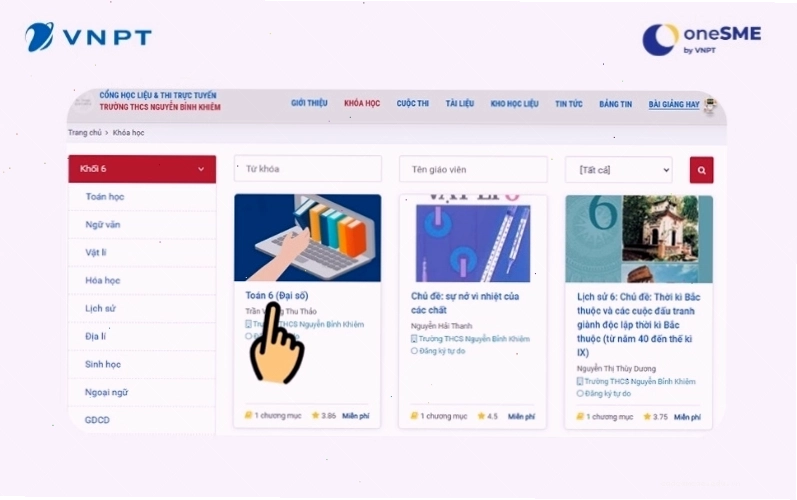 Chọn môn học trên hệ thống vnEdu
