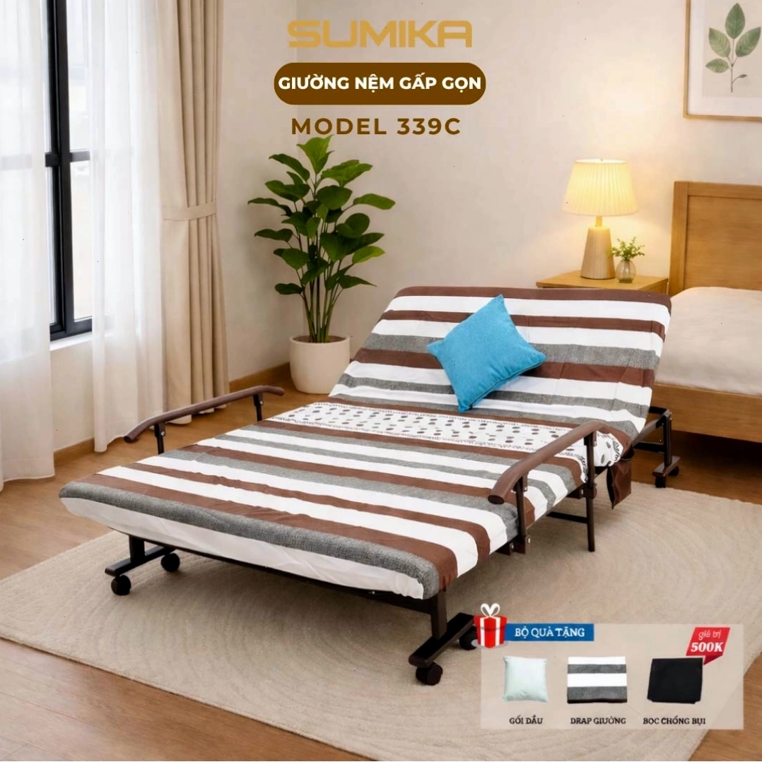 Giường nệm xếp gọn đa năng SUMIKA 339C, rộng 120cm, màu sắc trang nhã, phù hợp với nhiều không gian
