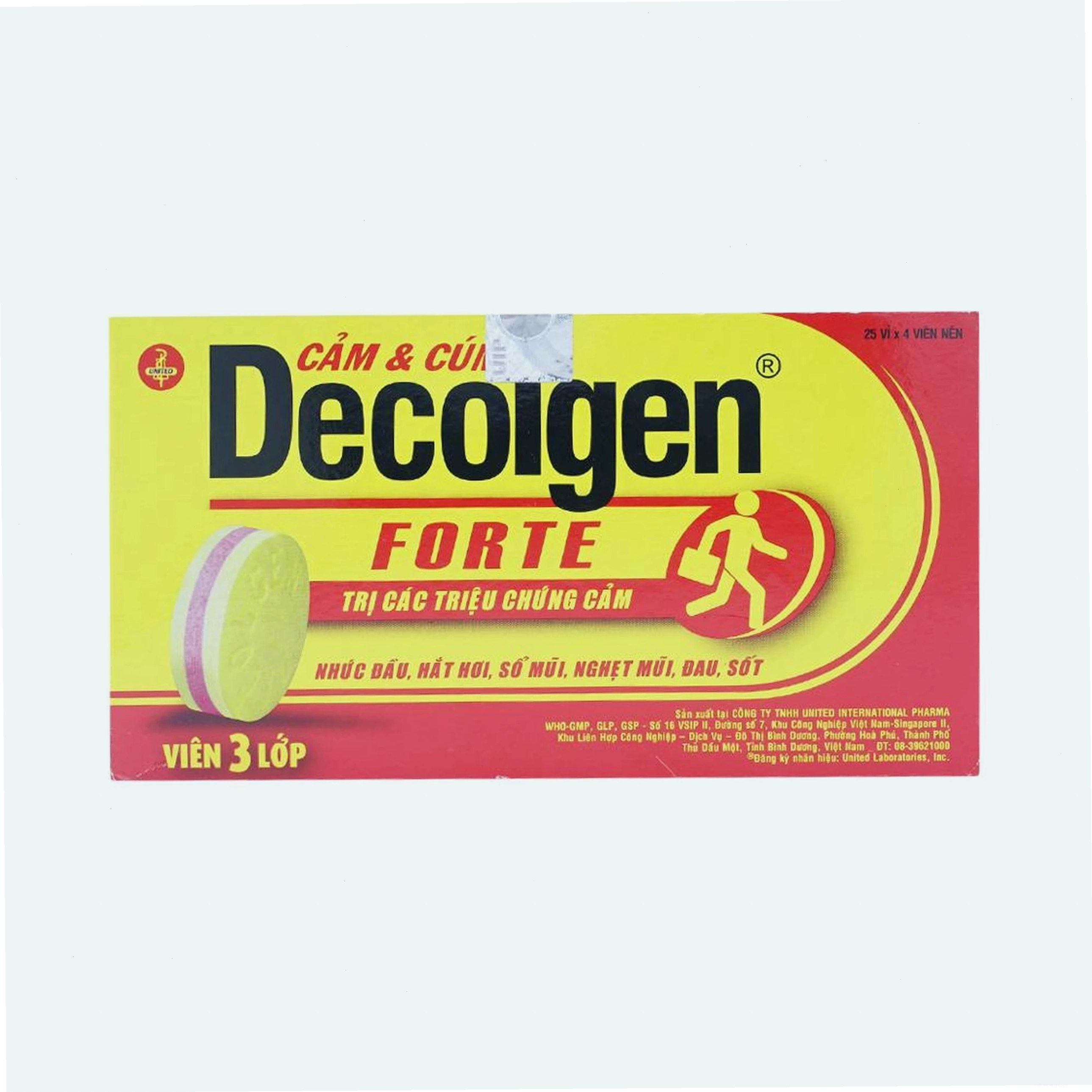 Hộp thuốc Decolgen Forte United điều trị các triệu chứng cảm thông thường và viêm mũi dị ứng
