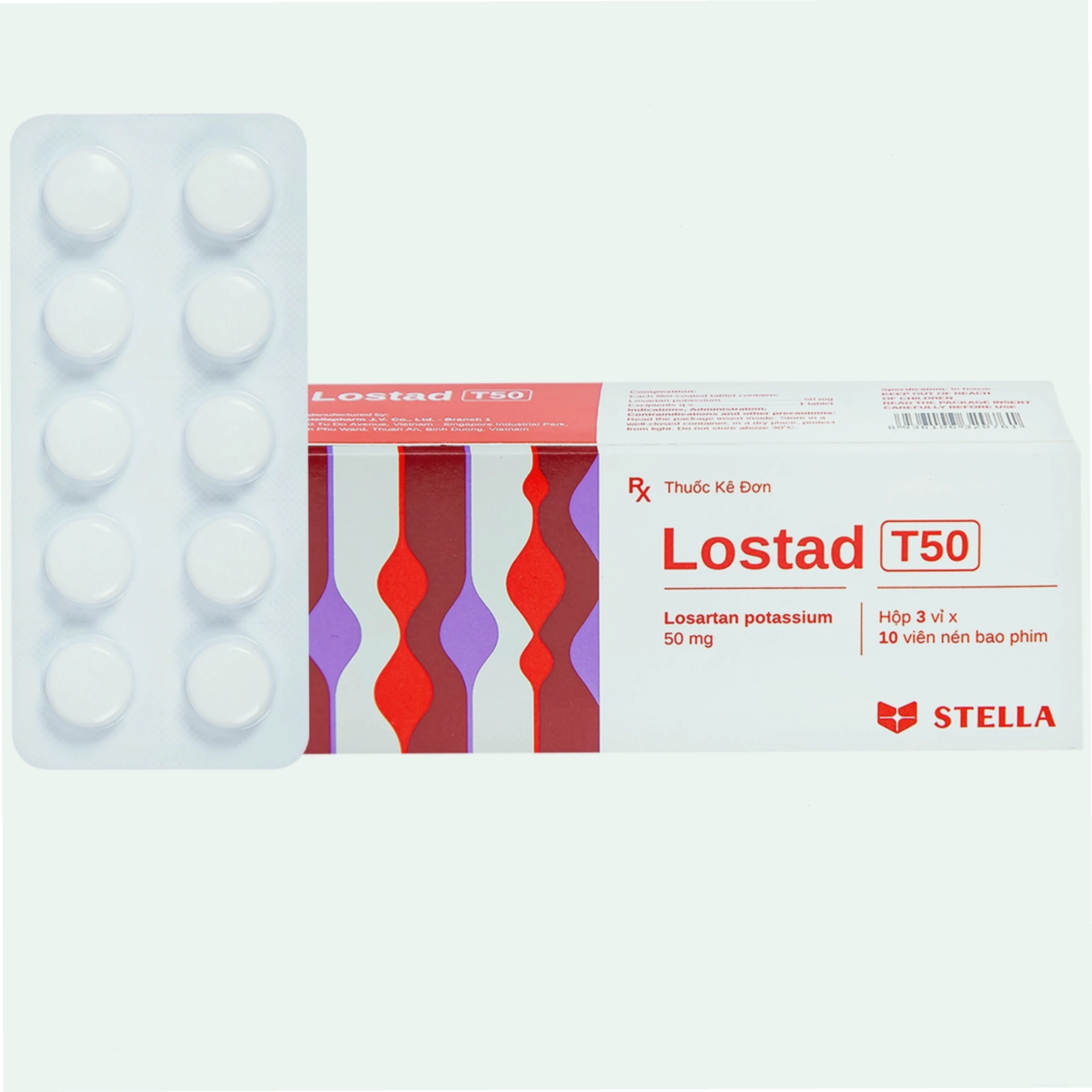 Hộp thuốc Lostad T50 50mg Stella điều trị tăng huyết áp (3 vỉ x 10 viên)