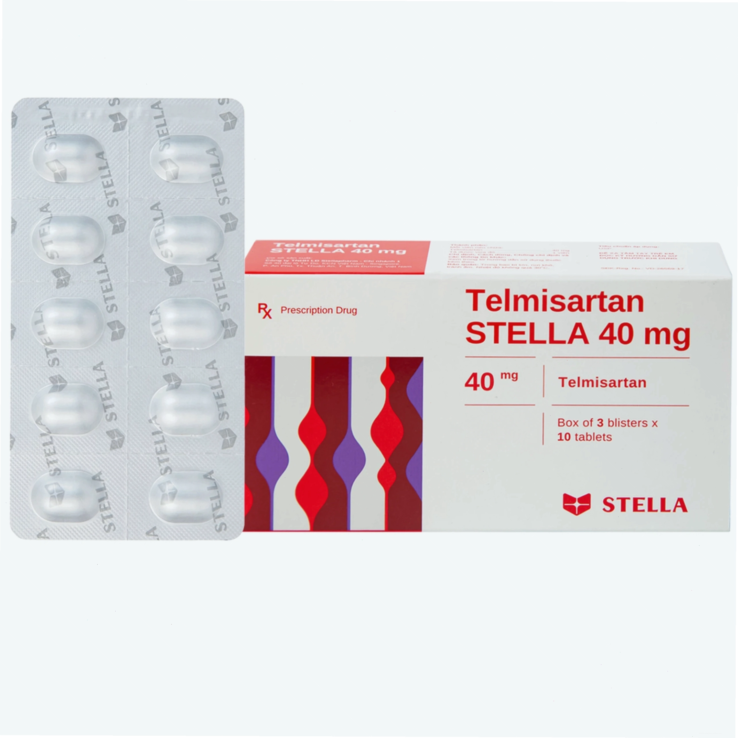 Hộp thuốc Telmisartan Stella 40mg 3 vỉ x 10 viên