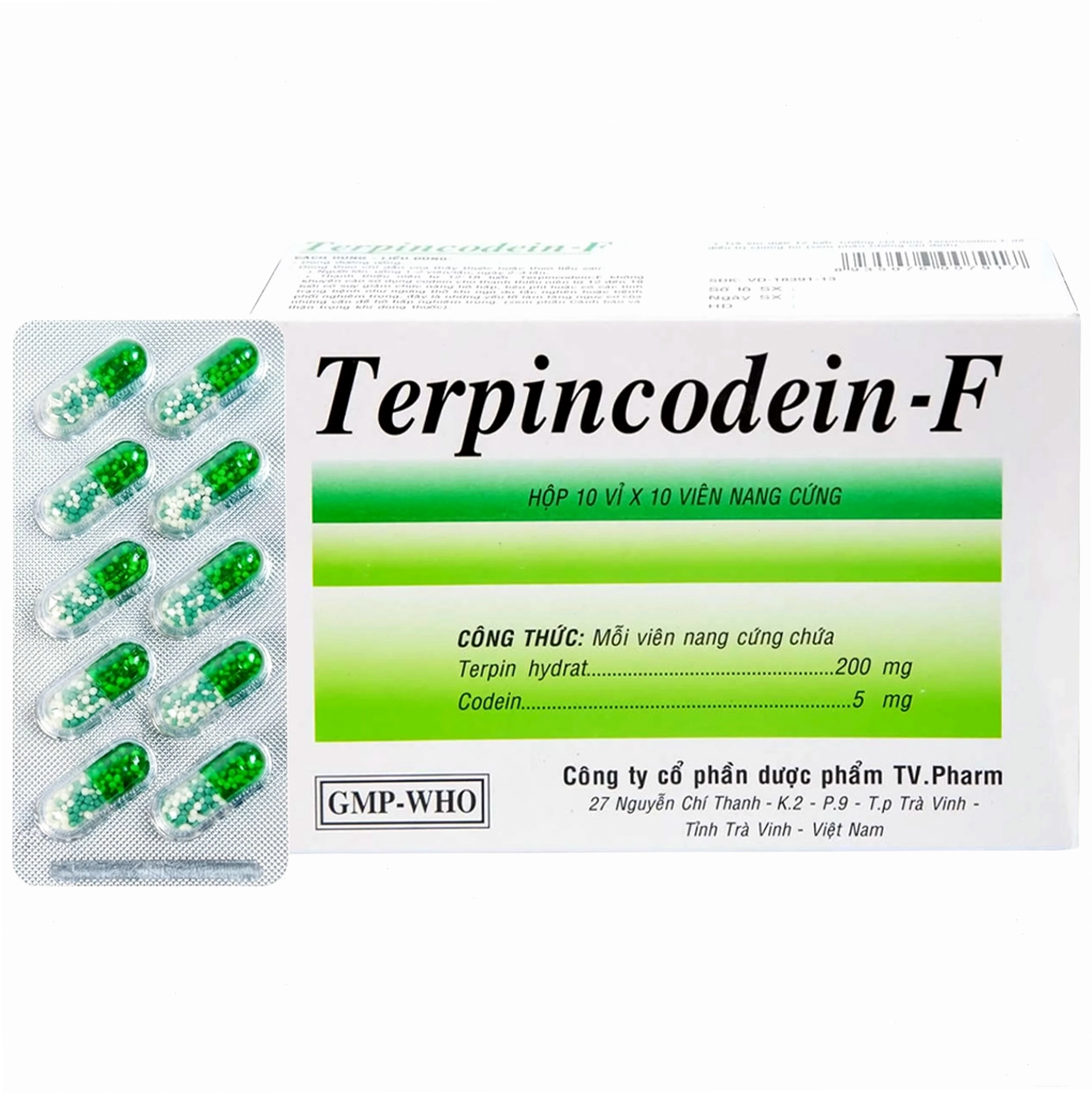 Hộp thuốc Terpin Codein-F, sản phẩm giúp giảm ho và long đờm hiệu quả