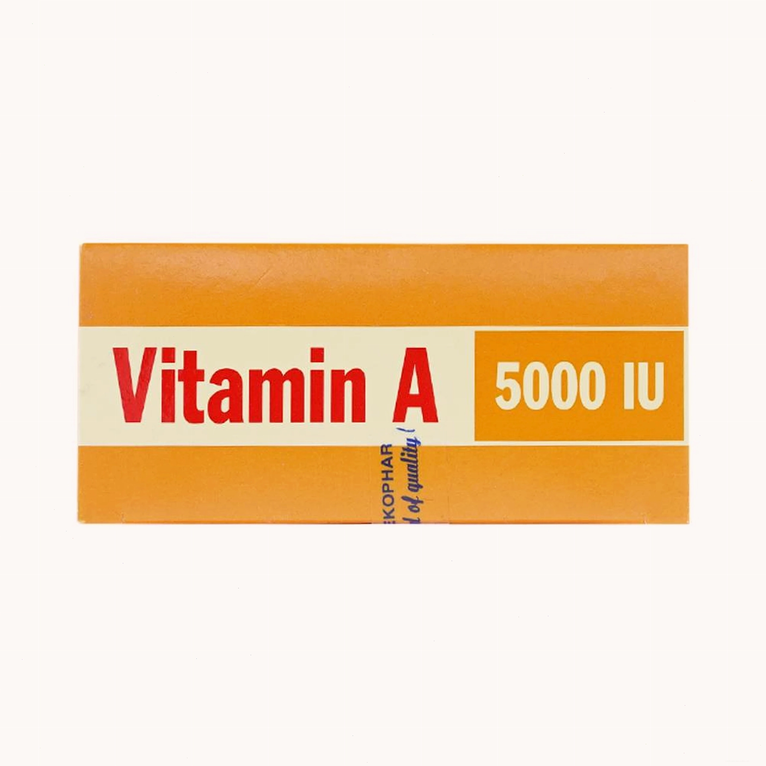 Hộp thuốc Vitamin A 5000 IU Mekophar, sản phẩm bổ sung vitamin A.