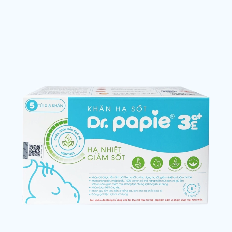 Khăn lau hạ sốt Dr.Papie 0+: Giải pháp hạ sốt an toàn cho bé