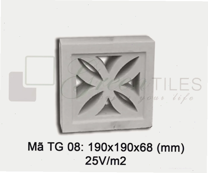 Mẫu gạch bông gió thông dụng TG08 với hoa văn tinh tế, tạo điểm nhấn cho không gian tường rào.
