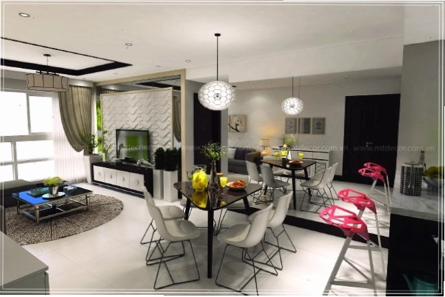 Mẫu thiết kế nội thất phòng khách hiện đại của CaniHome với gam màu trung tính sang trọng
