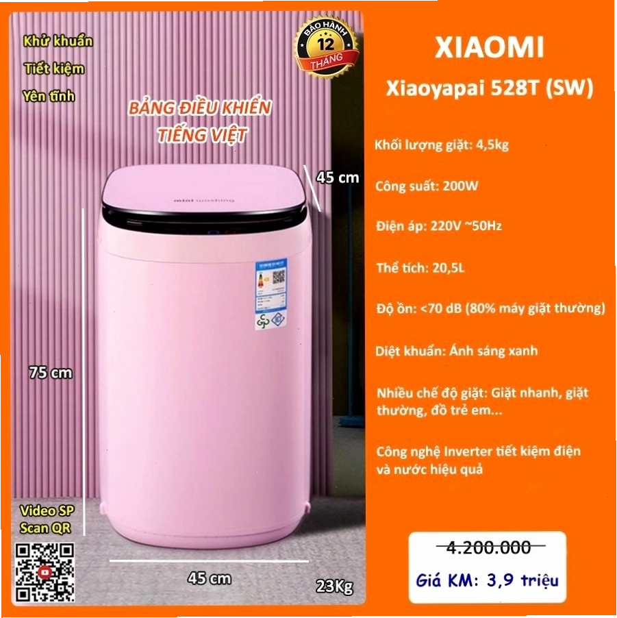 Máy giặt mini Xiaomi Xiaoyapai 528T màu hồng trẻ trung