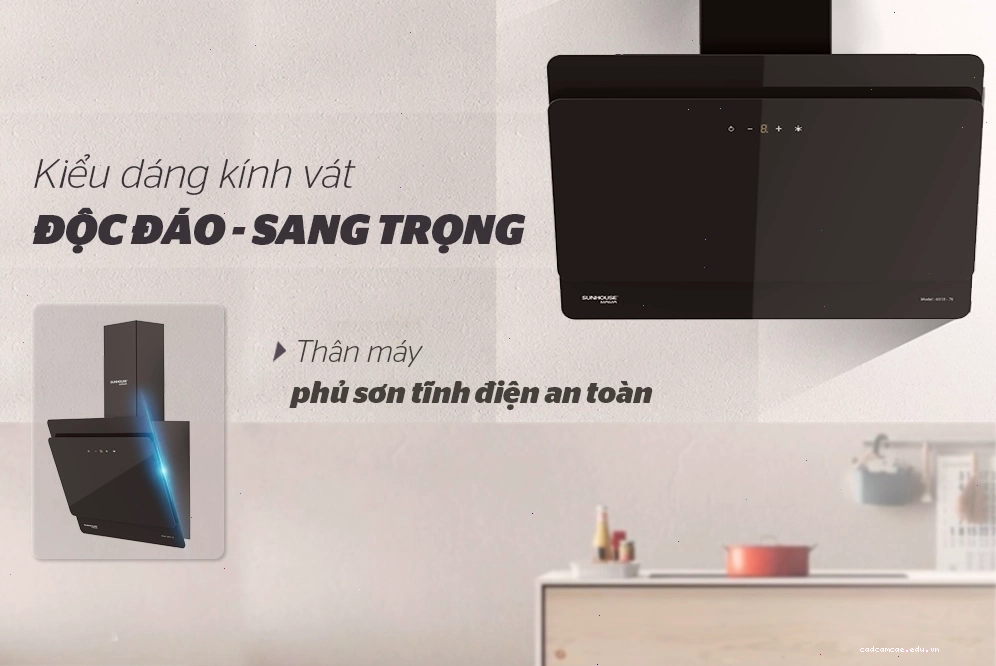 Máy hút mùi bếp vách kính nghiêng, kiểu dáng độc đáo