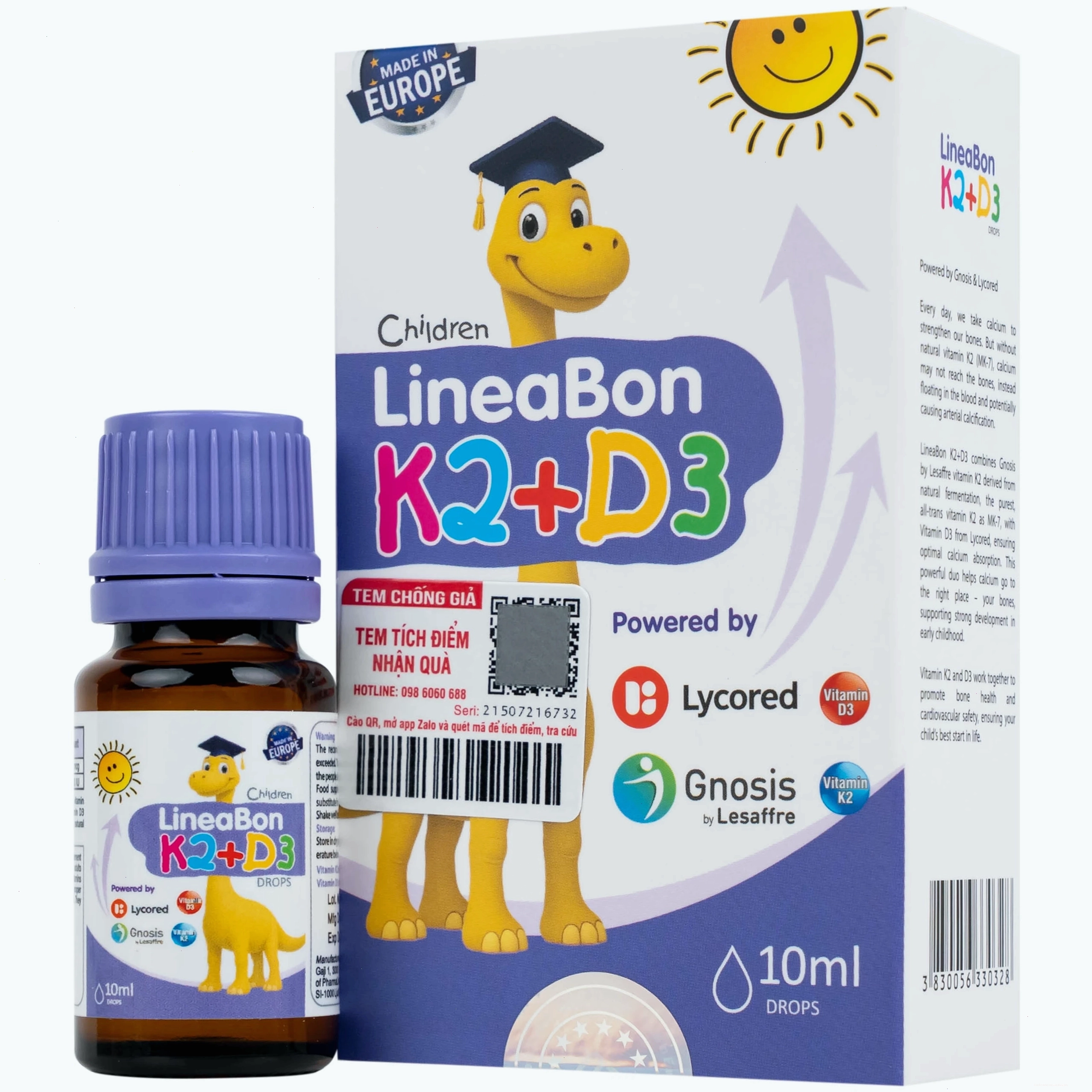 Siro LineaBon K2+D3 ErgoPharm 10ml hỗ trợ hấp thụ canxi cho trẻ