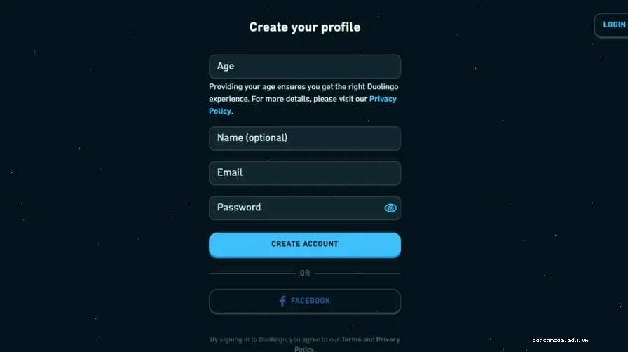 Tạo tài khoản Duolingo bằng email hoặc đăng ký qua Facebook