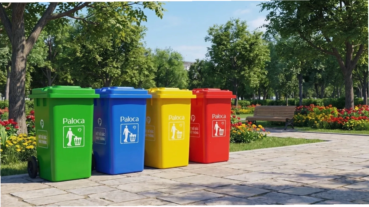 Thùng rác công cộng Paloca có nắp che, lý tưởng cho công viên, trường học và chung cư