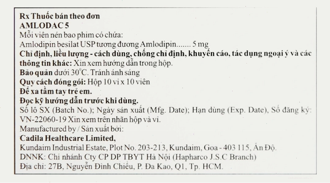 Thuốc Amlodac 5mg Zydus