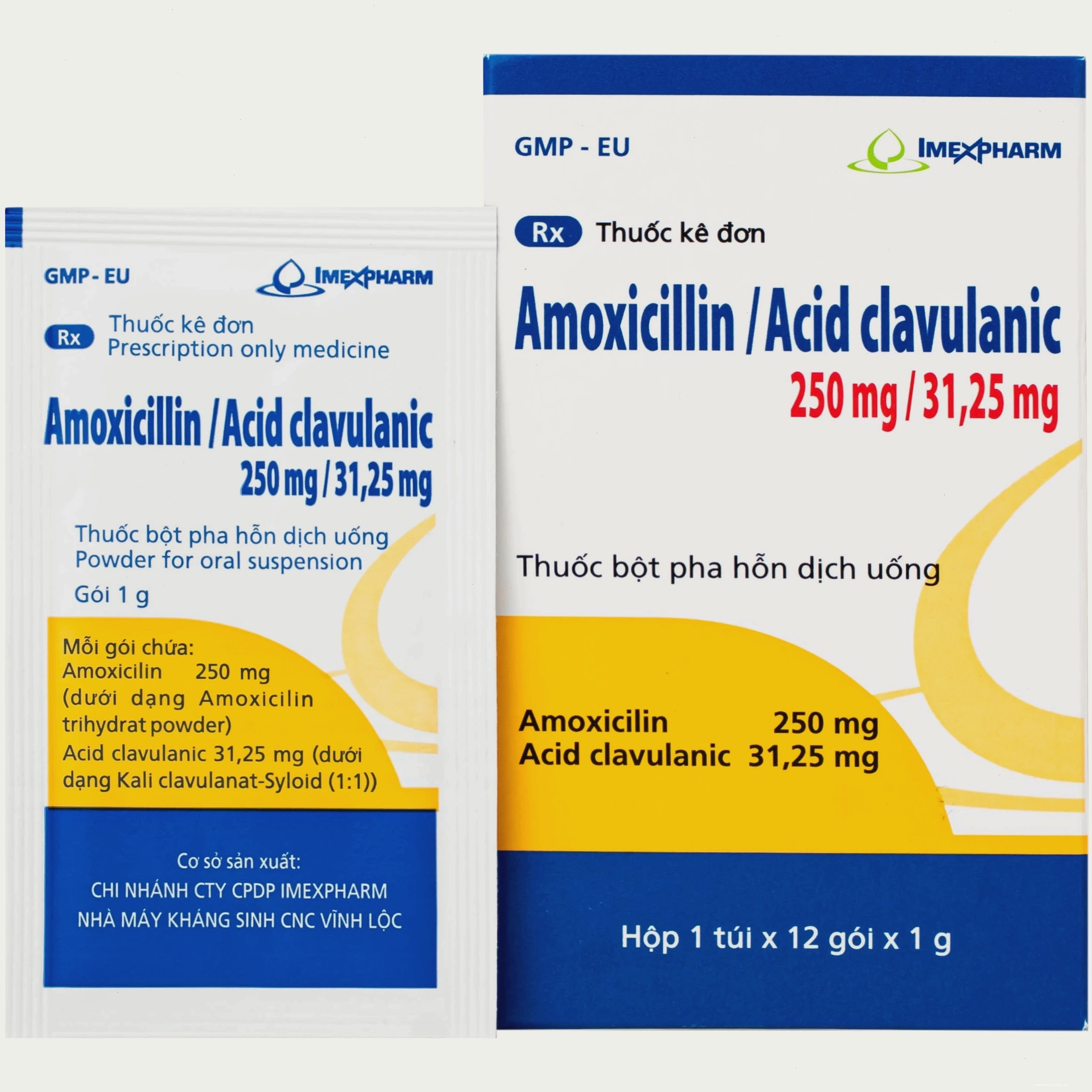 Thuốc Amoxicillin/Acid clavulanic 250mg/31,25 mg Imexpharm điều trị nhiễm khuẩn (Hộp 12 gói)