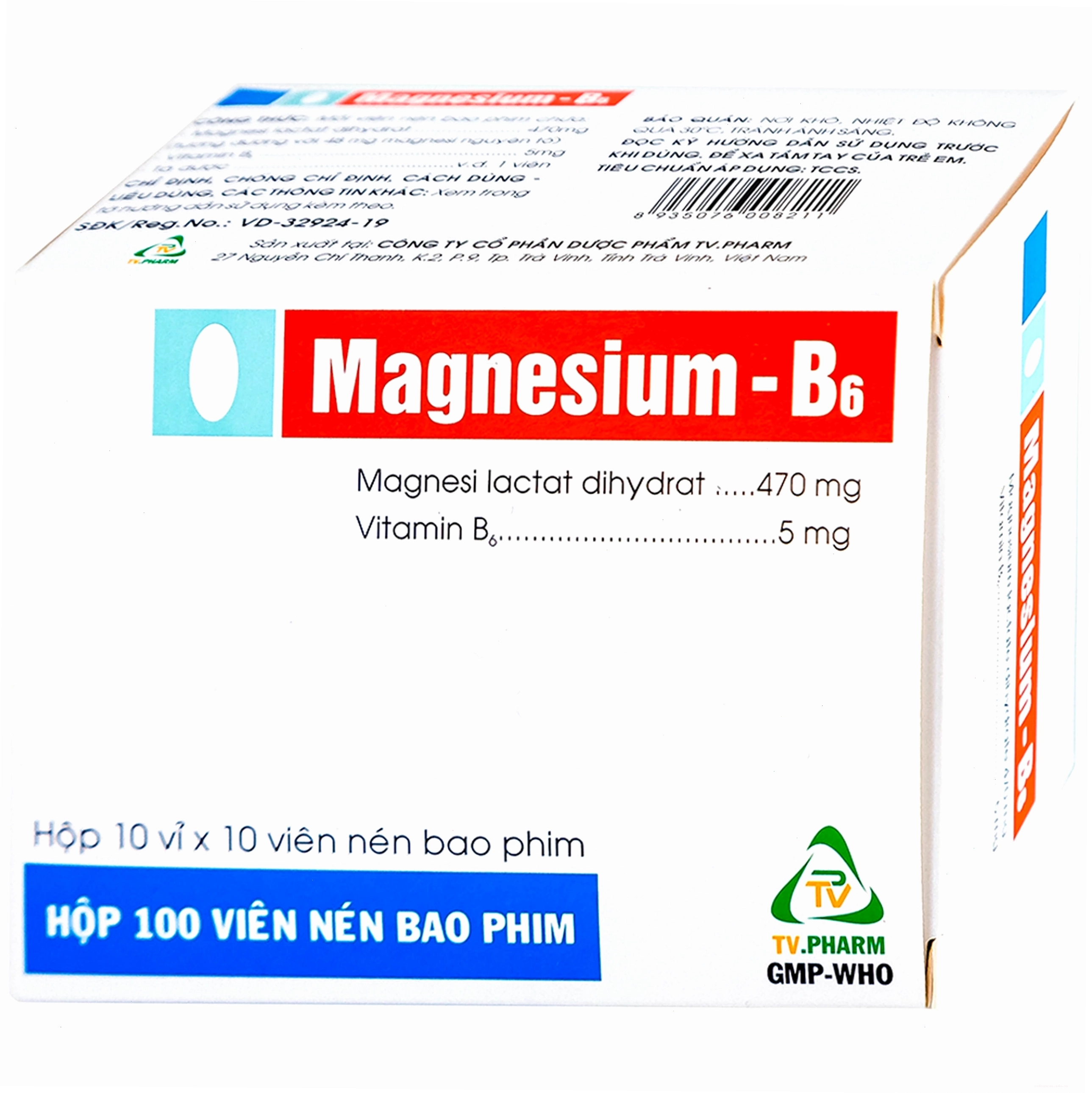 Vỉ thuốc Magnesium - B6 TV.Pharm 470mg
