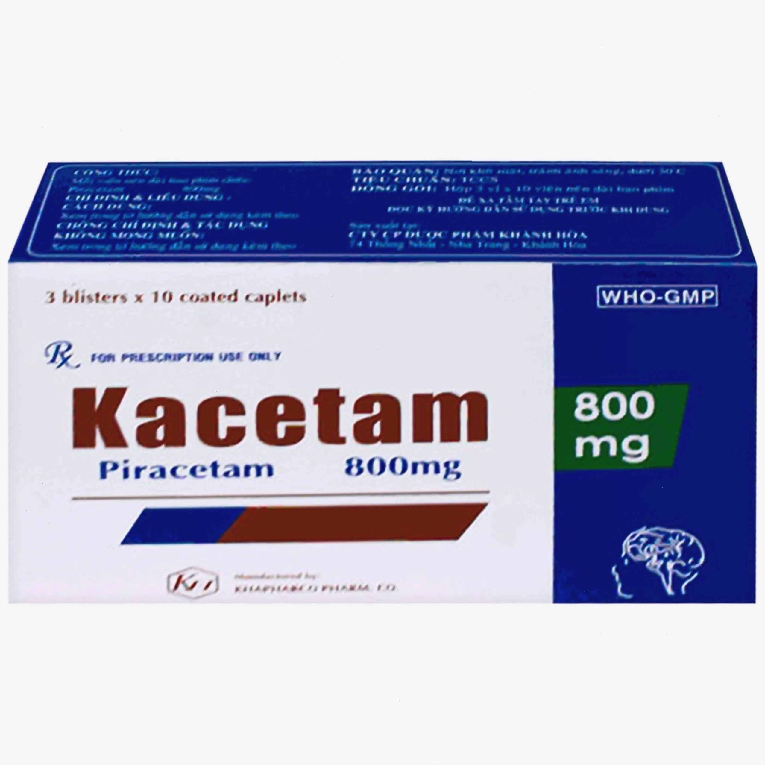 Viên nén Kacetam 800mg Khapharco điều trị rung giật cơ có nguồn gốc vỏ não, thiếu máu não