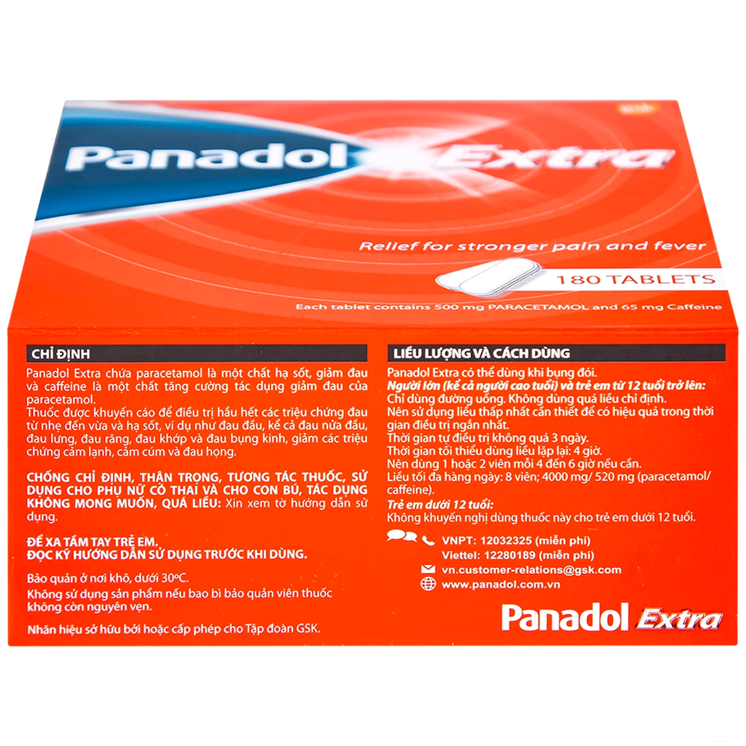 Viên nén Panadol Extra đỏ GSK giảm mạnh các cơn đau, hạ sốt, điều trị đau đầu, đau lưng (15 vỉ x 12 viên) 9