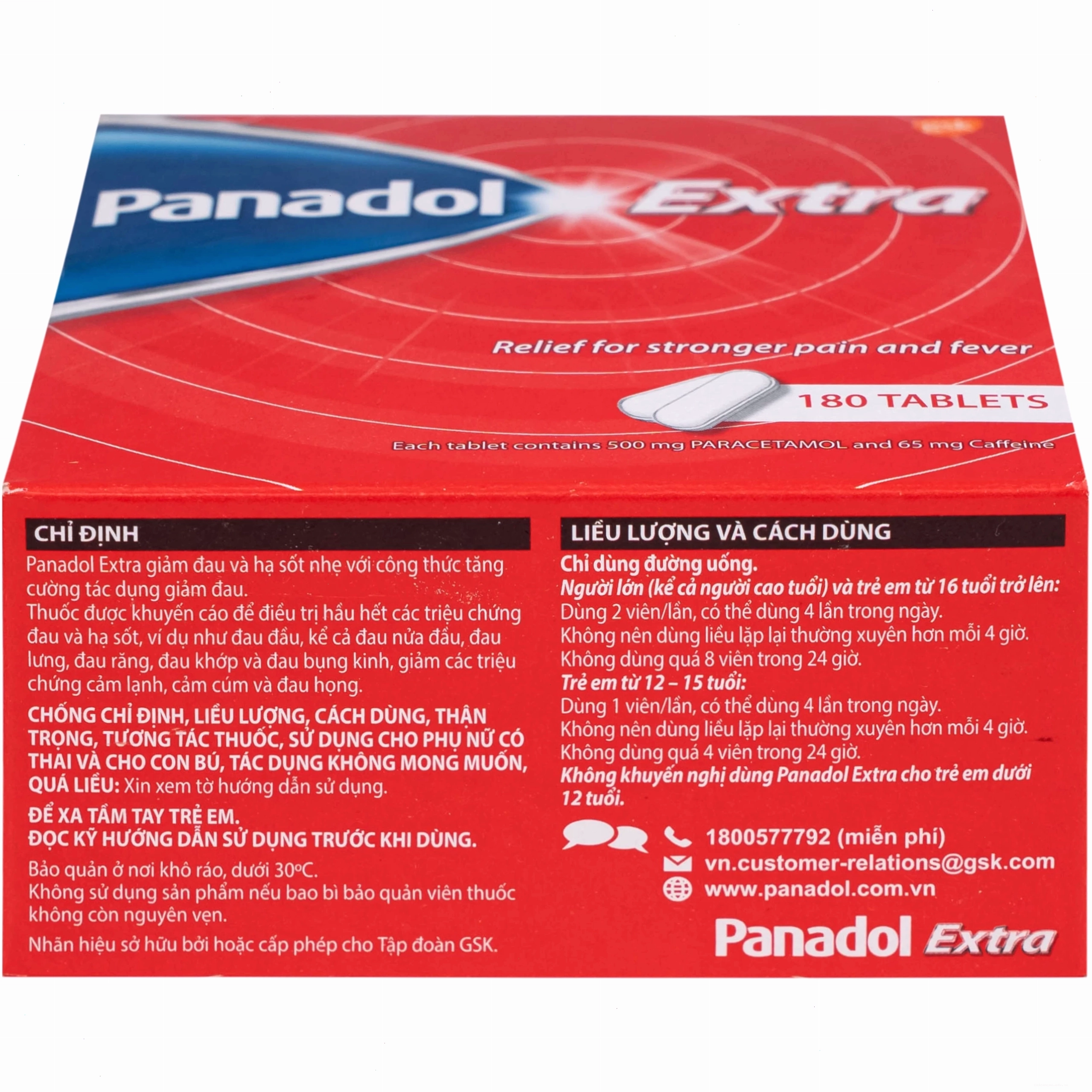 Viên nén Panadol Extra đỏ GSK giảm mạnh các cơn đau, hạ sốt, điều trị đau đầu, đau lưng (15 vỉ x 12 viên) 3