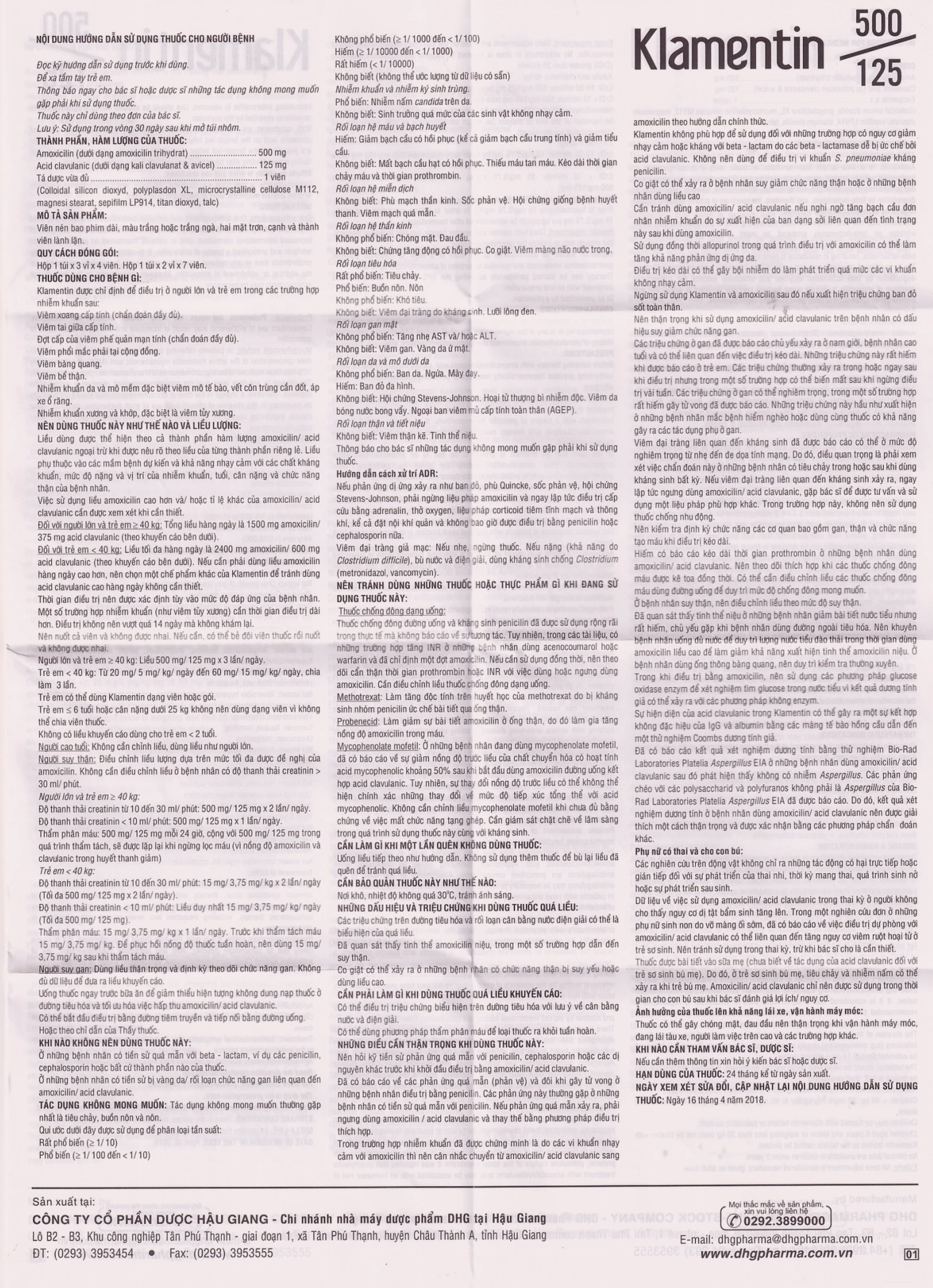Viên thuốc Klamentin 500/125